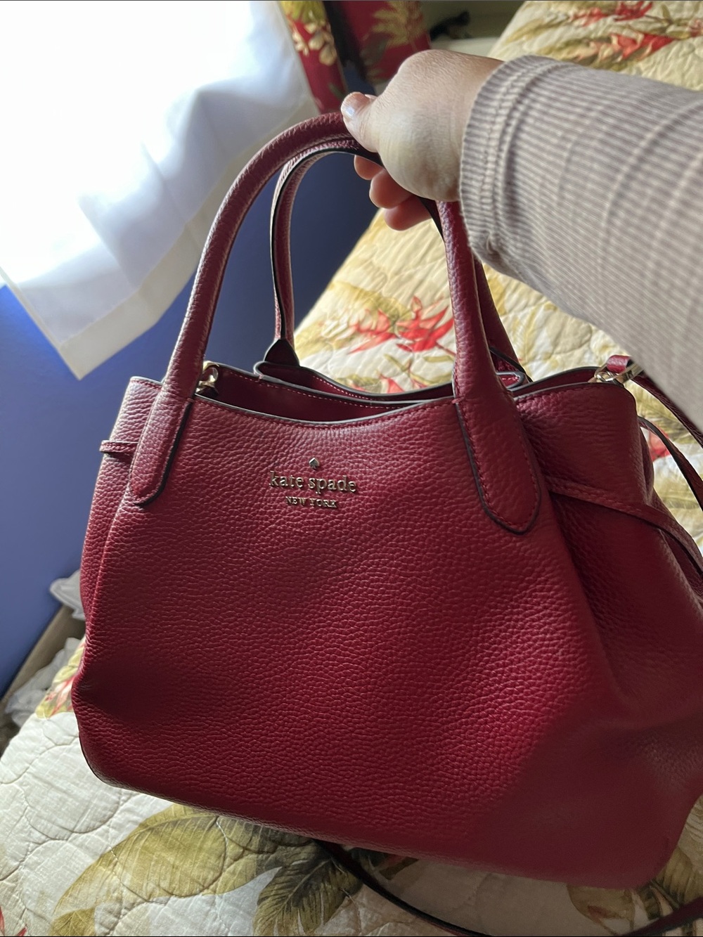 kate spade Red Pebbled Leather Satchel with Top Handles